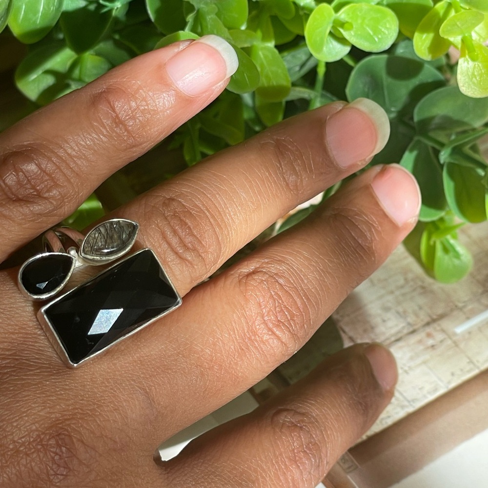 Ring Black Onyx multi stone statement Ring in 925 Sterling silver (US 7 and up) - Picture 6 of 12